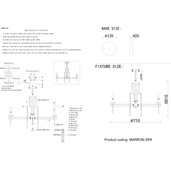 Люстра Crystal Lux MARRON SP8 BRASS, фото , изображение 4